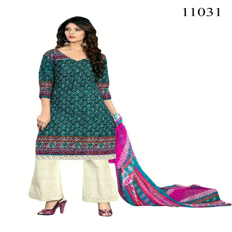 Viva N Diva Green Colored Cotton Printed Suit.