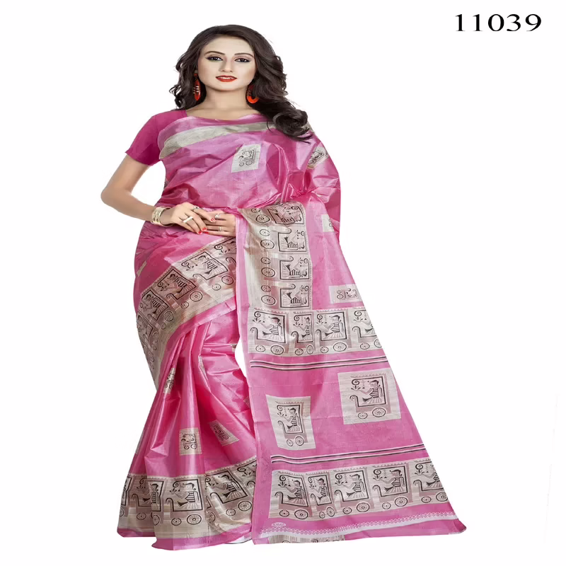 Viva N Diva Pink Colored Women'S Taffeta Printed Saree