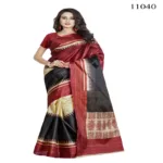 Viva N Diva Black, Red & Cream Colored Women'S Taffeta Printed Saree