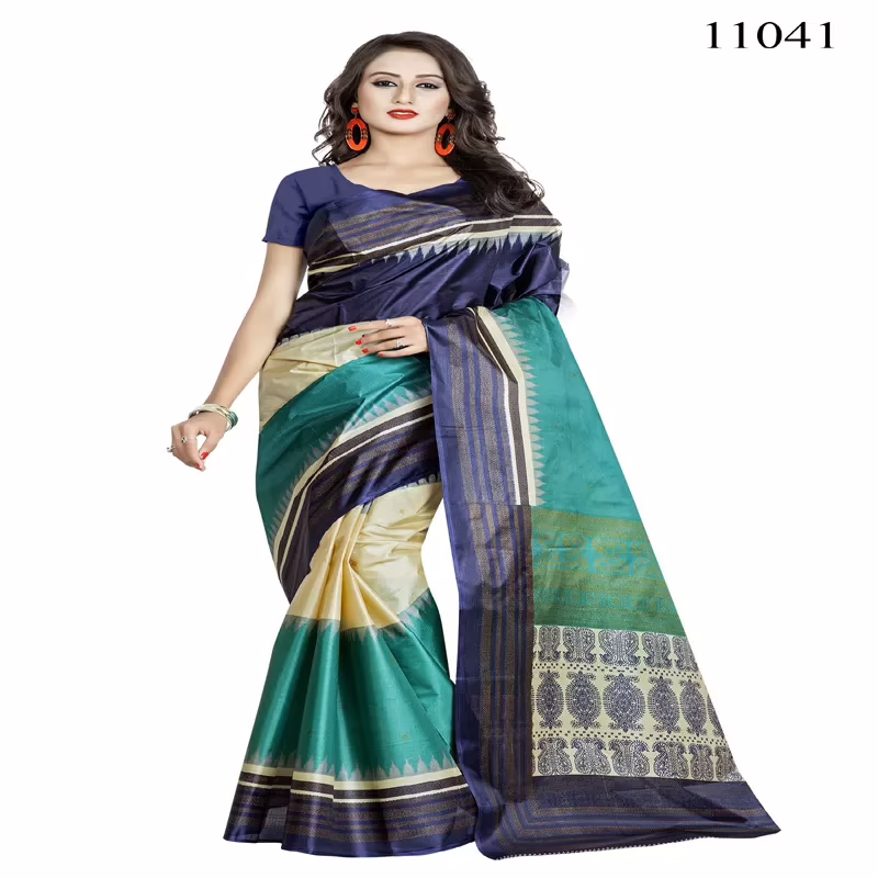 Viva N Diva Blue Colored Women'S Taffeta Printed Saree.