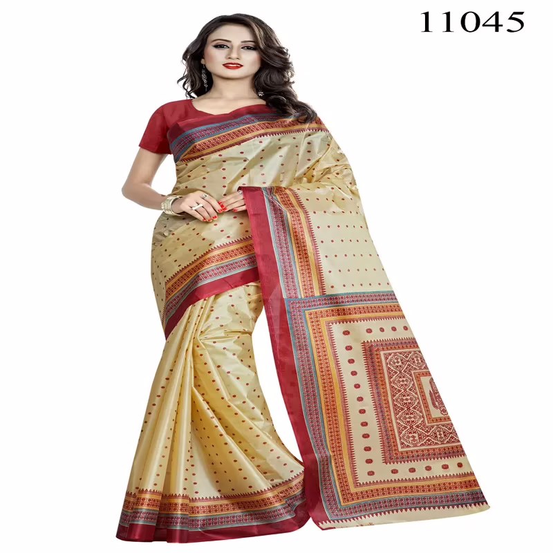 Viva N Diva Maroon Colored Women'S Taffeta Printed Saree.