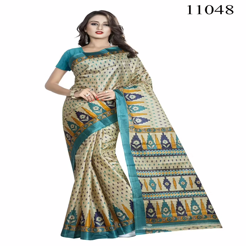 Viva N Diva Sky Blue Colored Women'S Taffeta Printed Saree.