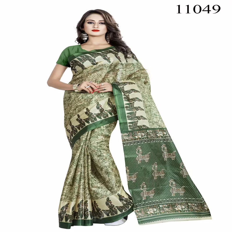 Viva N Diva Green Colored Women'S Taffeta Printed Saree.