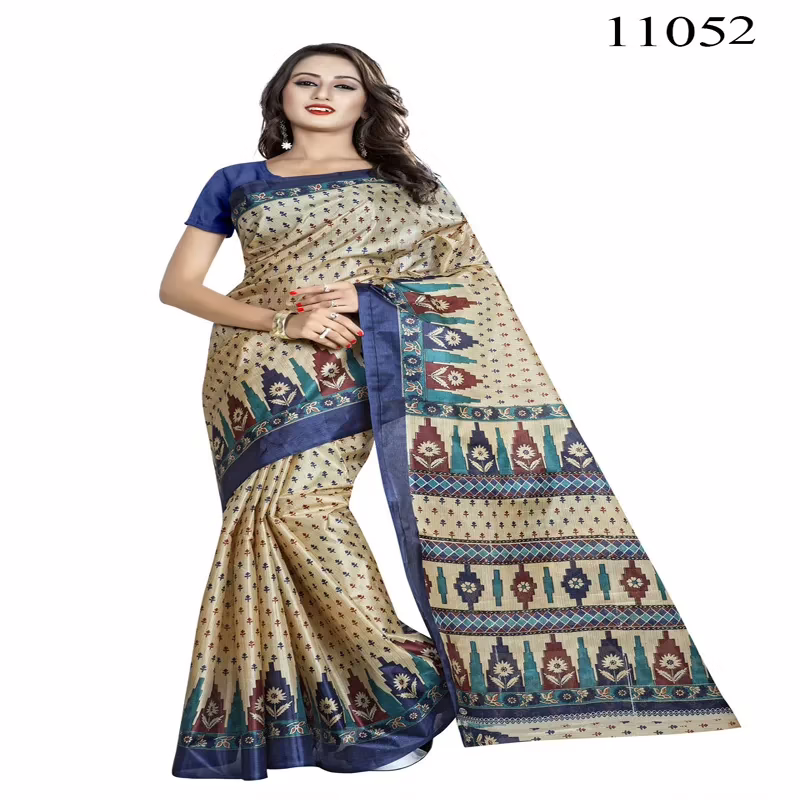Viva N Diva Navy Blue Colored Women'S Taffeta Printed Saree