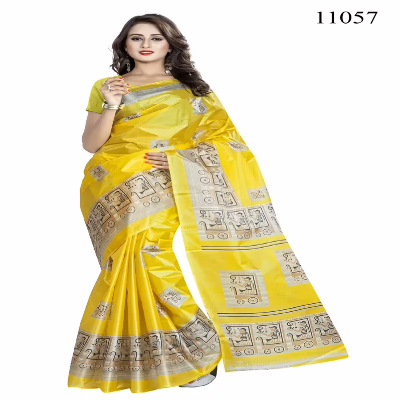 Viva N Diva Yellow Colored Women'S Taffeta Printed Saree