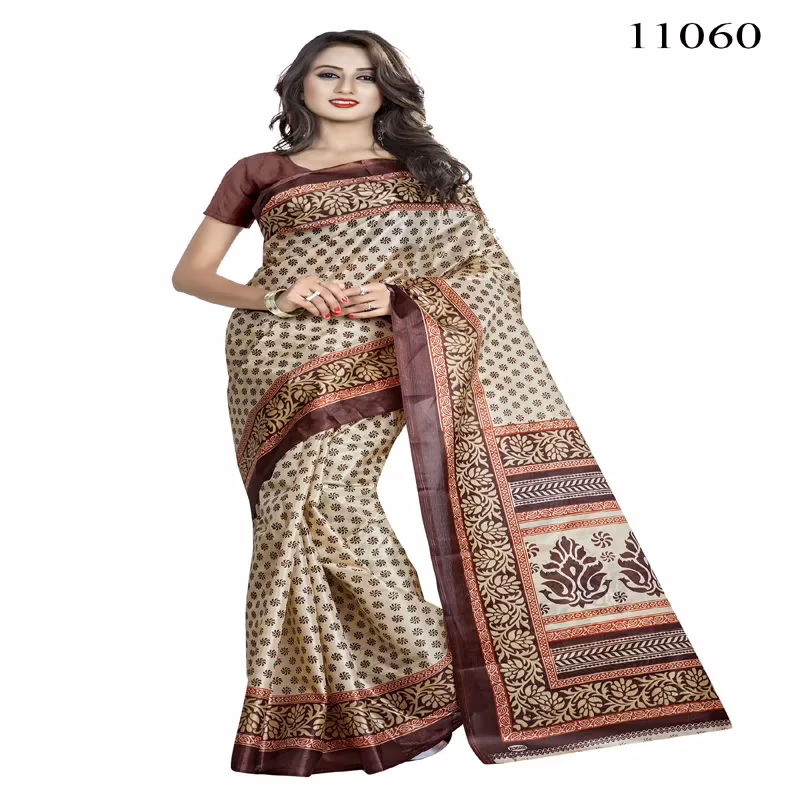 Viva N Diva Brown Colored Women'S Taffeta Printed Saree.