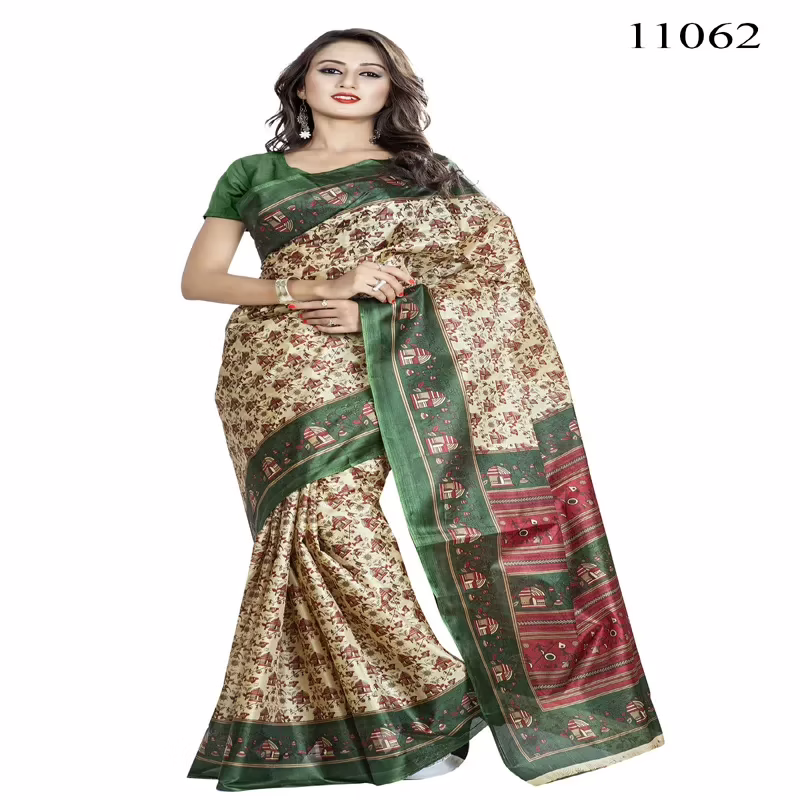 Viva N Diva Green Colored Women'S Taffeta Printed Saree.