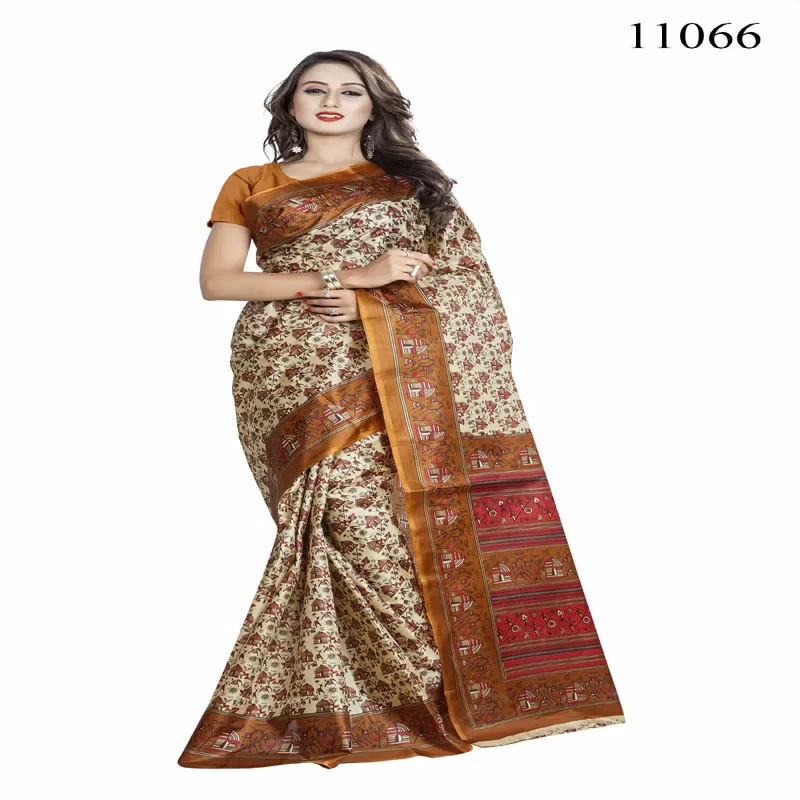 Viva N Diva Beige Colored Women'S Taffeta Printed Saree.