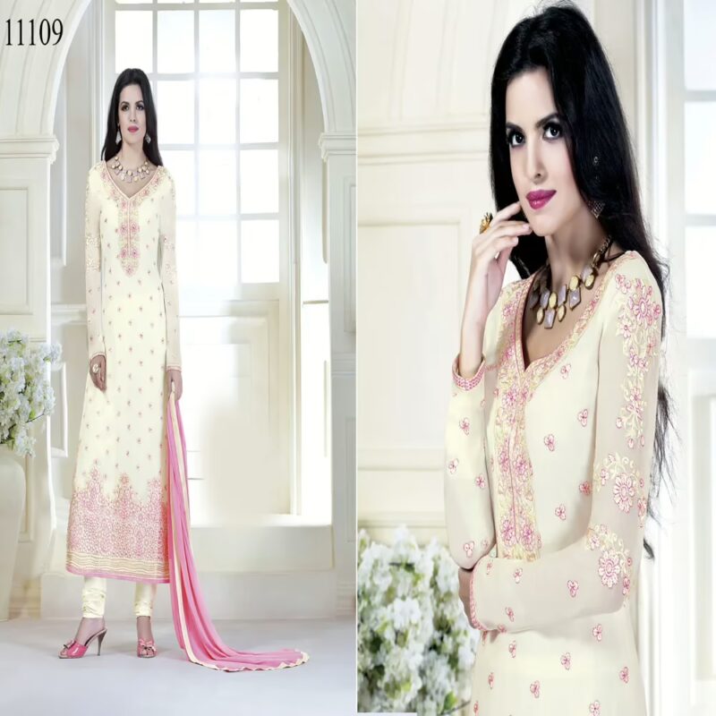 Viva N Diva Cream Colored Faux Georgette Suit.
