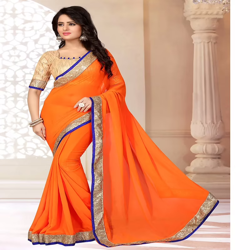 Viva N Diva Orange Colored Georgette Saree