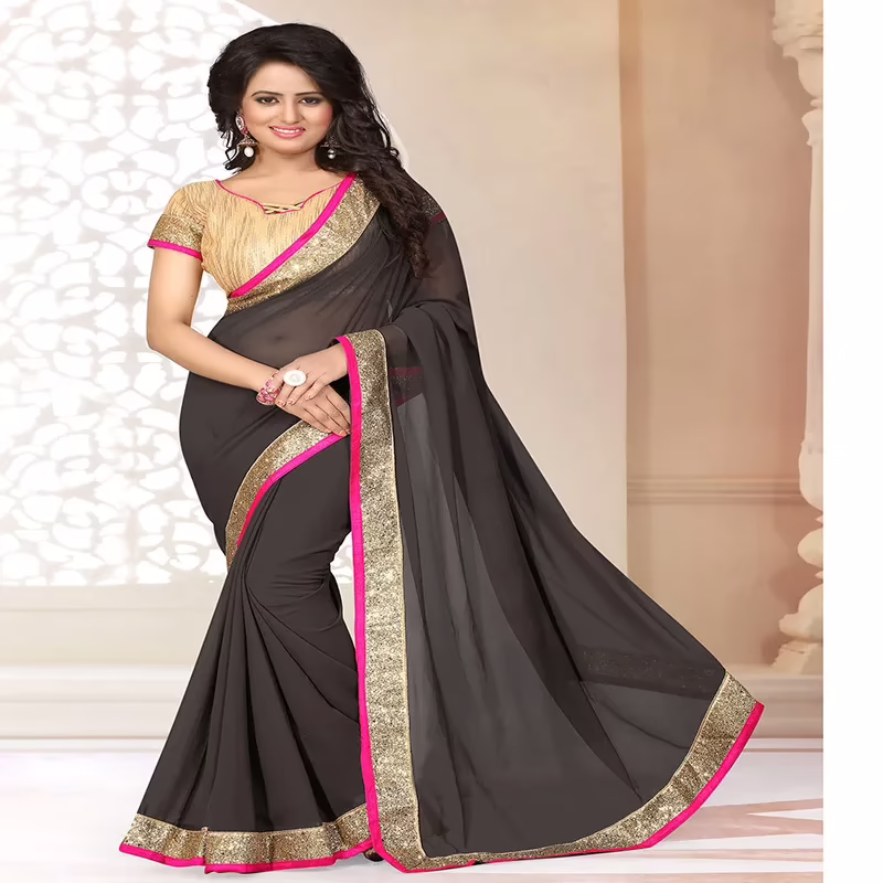 Viva N Diva Black Colored Georgette Saree
