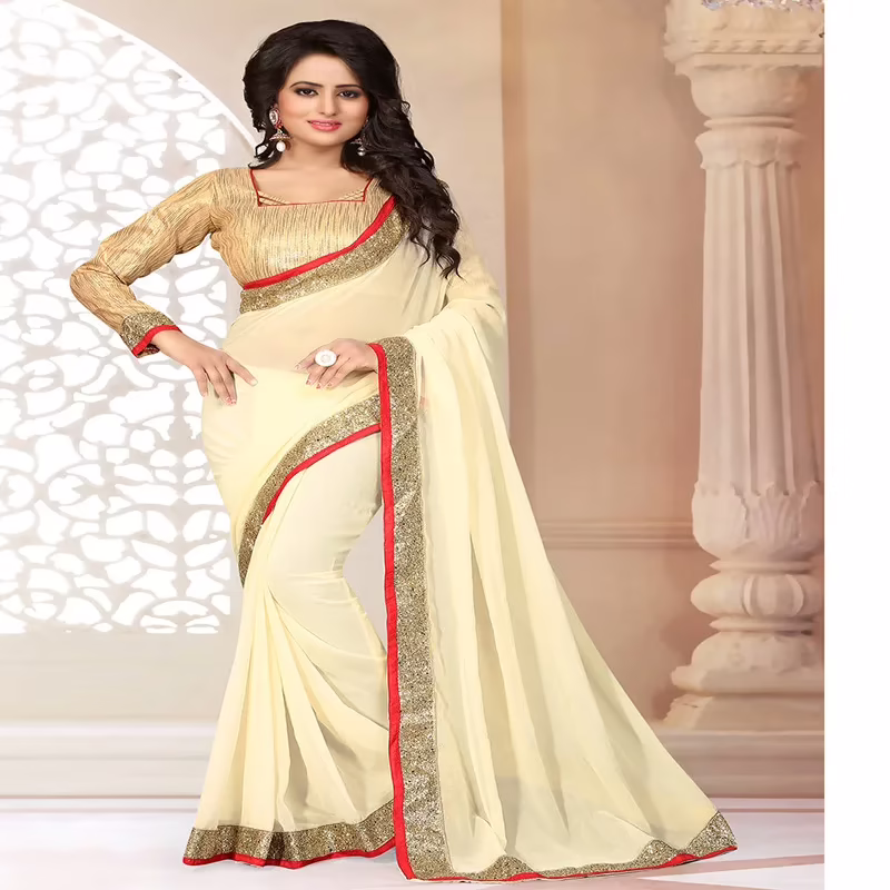Viva N Diva Cream Colored Georgette Saree