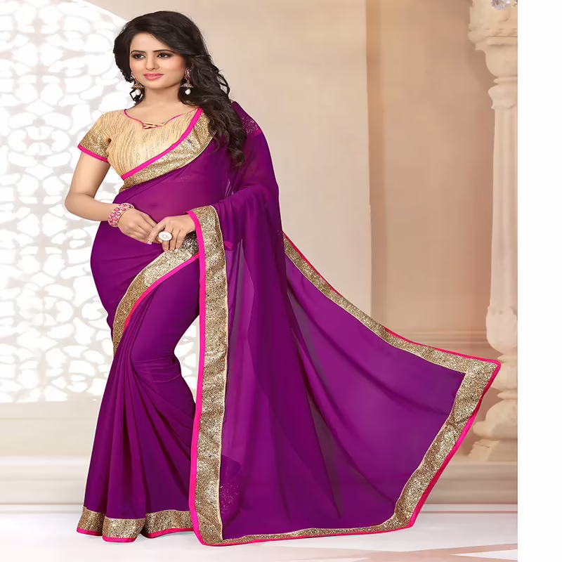 Viva N Diva Magenta Colored Georgette Saree