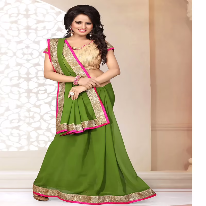 Viva N Diva Green Colored Georgette Saree