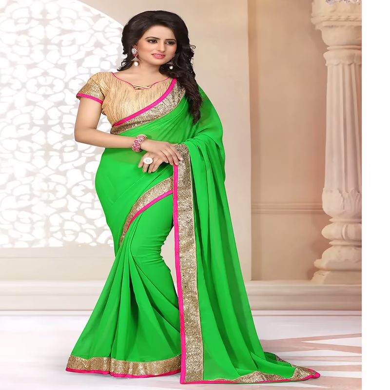 Viva N Diva Green Colored Georgette Saree.