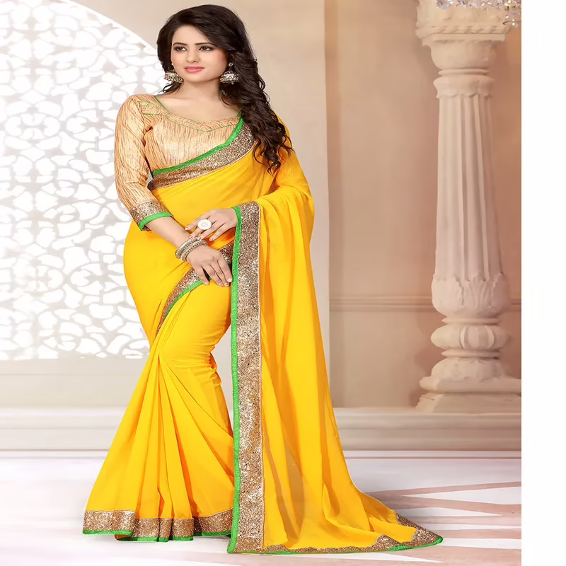 Viva N Diva Yellow Colored Georgette Saree.