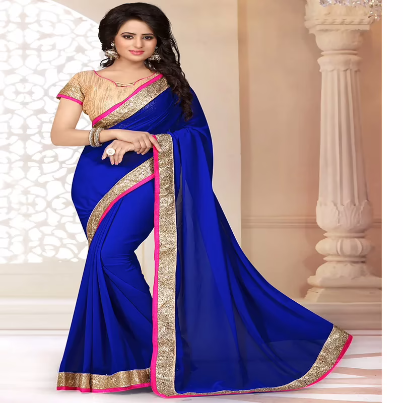Viva N Diva Blue Colored Georgette Saree.