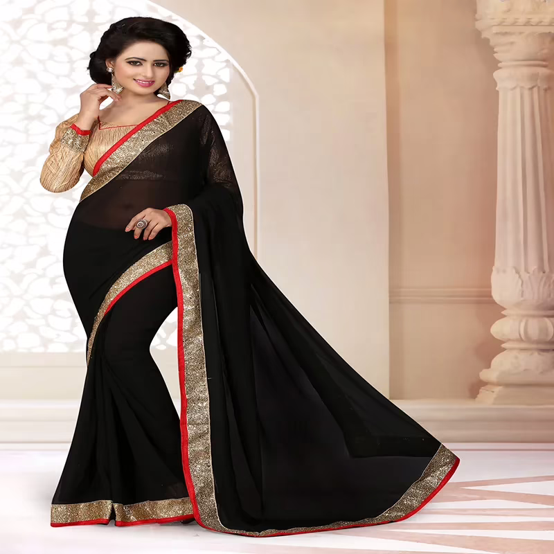 Viva N Diva Black Colored Georgette Saree