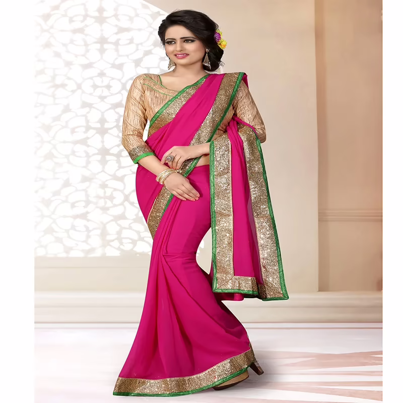 Viva N Diva Pink Colored Georgette Saree.