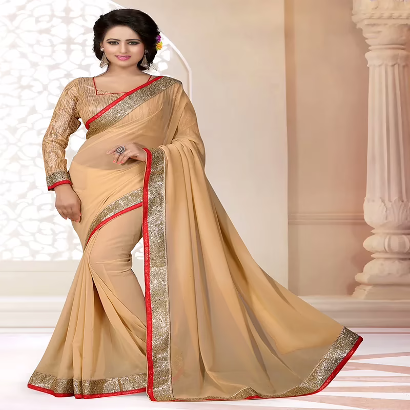 Viva N Diva Beige Colored Georgette Saree.
