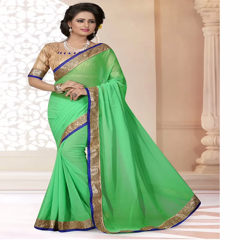 Viva N Diva Green Colored Georgette Saree
