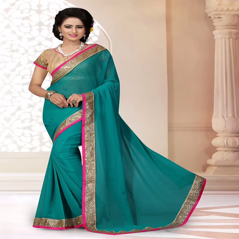 Viva N Diva Green Colored Georgette Saree.