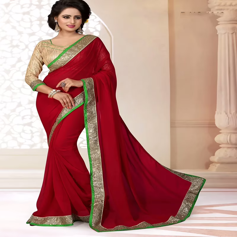 Viva N Diva Red Colored Georgette Saree.