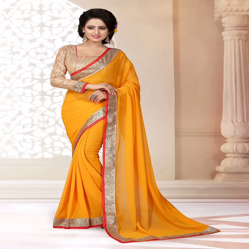 Viva N Diva Orange Colored Georgette Saree.