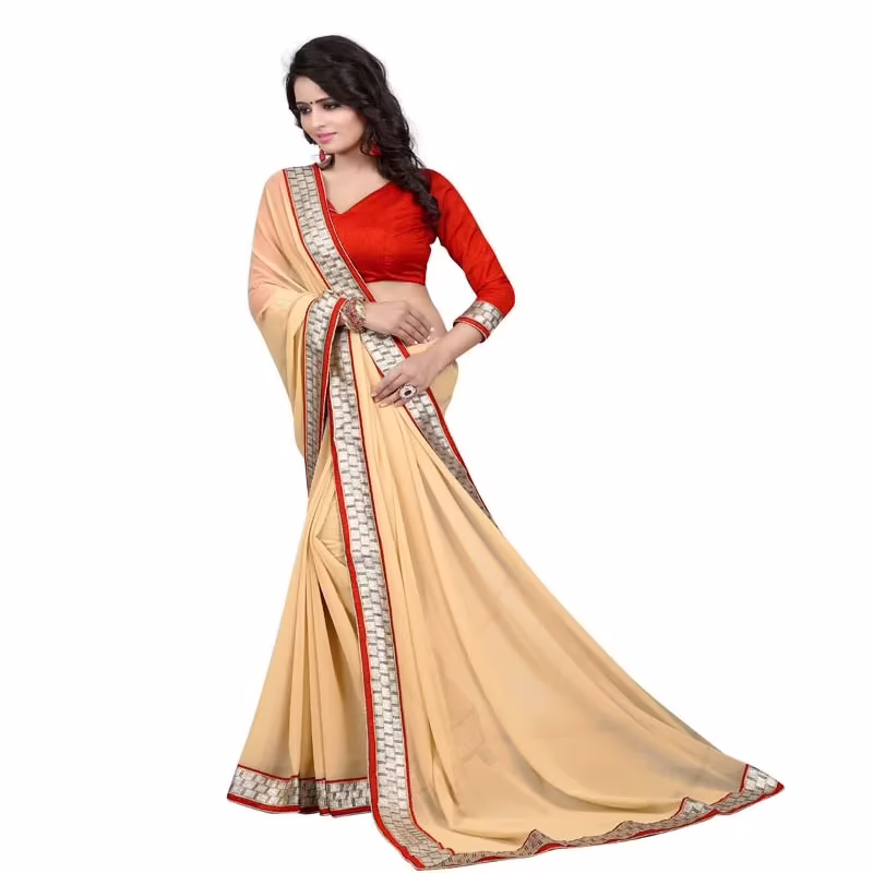 Beige Colored Georgette Saree. - Image 2