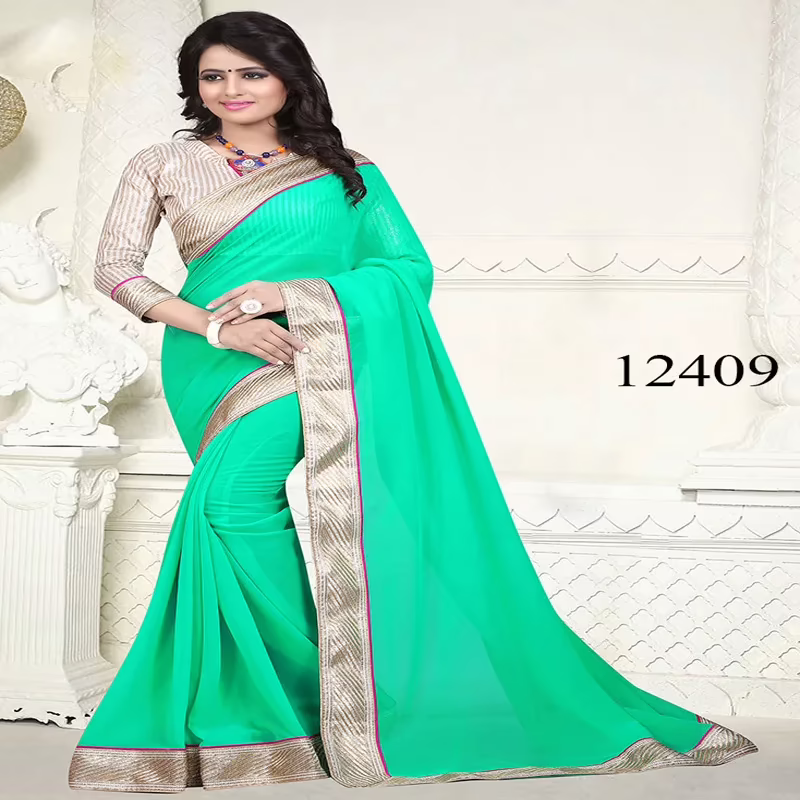 Viva N Diva Green Colored Georgette Saree.
