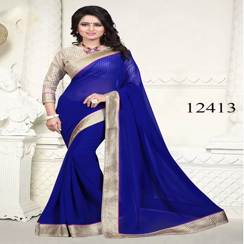 Viva N Diva Blue Colored Georgette Saree.