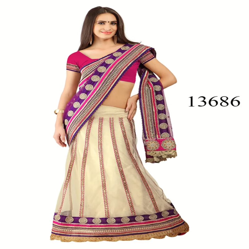 Viva N Diva Purple & Off White Colored Net & Viscose Saree