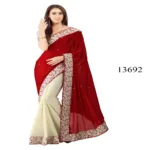 Viva N Diva Red & Off White Colored Lycra Saree