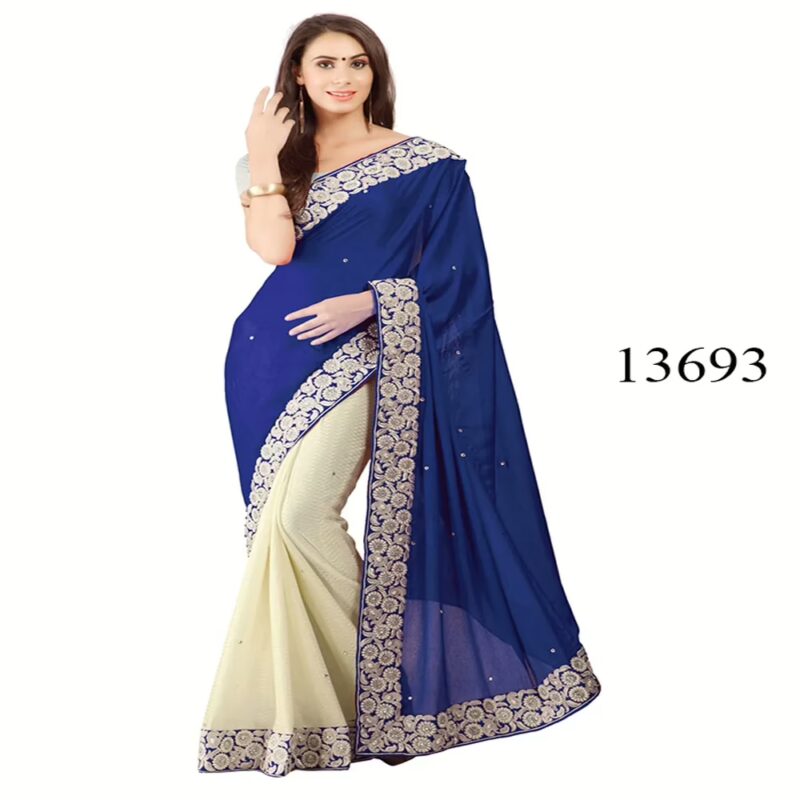 Viva N Diva Blue & Off White Colored Lycra Saree