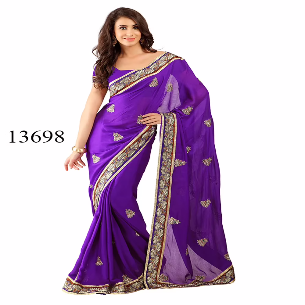 Viva N Diva Purple Colored Satin Chiffon Saree