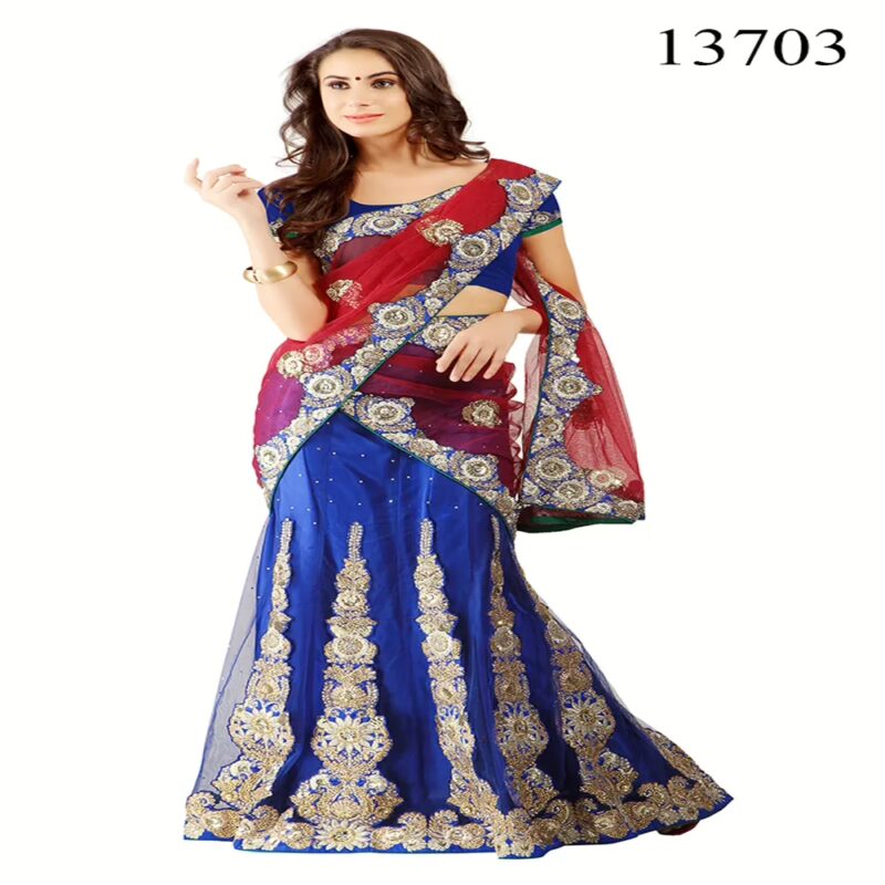 Viva N Diva Red & Blue Colored Net Lehenga