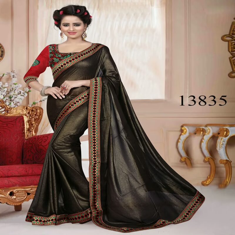 Viva N Diva Black Colored Georgette Double Coting Saree