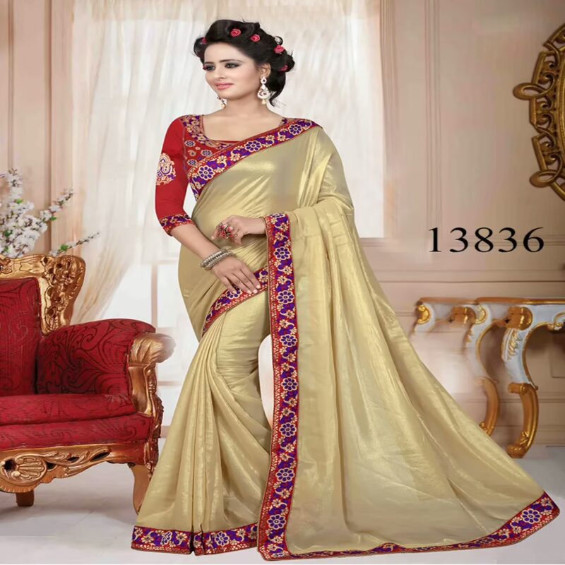 Viva N Diva Beige Colored Georgette Double Coting Saree