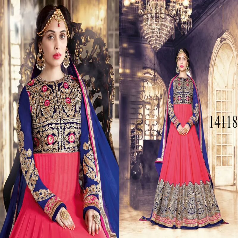Viva N Diva Peach Colored Pure Georgette Suit.