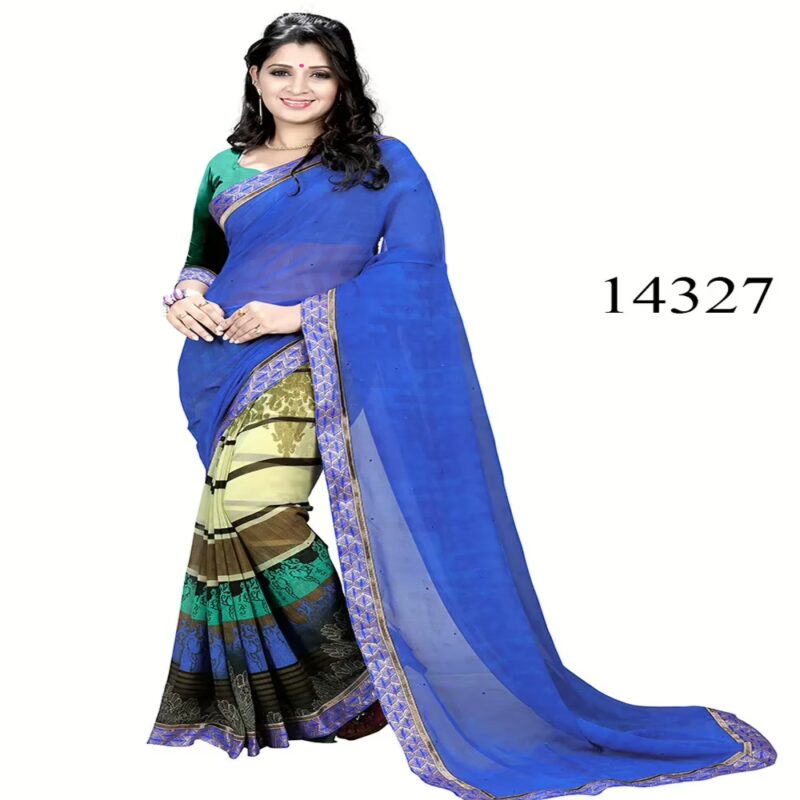 Viva N Diva Blue Colored Marble Georgette Printed Saree