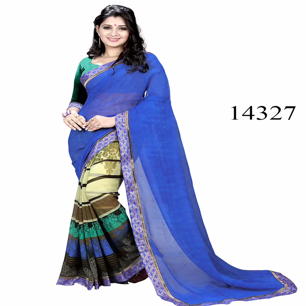 Viva N Diva Blue Colored Marble Georgette Printed Saree