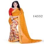 Viva N Diva Orange & Off White Colored Marble Georgette Printed Saree
