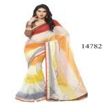 Viva N Diva Cream, Yellow & Orange Colored Chiffon