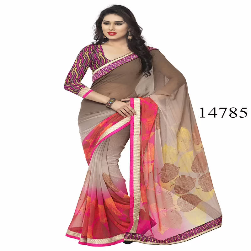 Viva N Diva Brown & Pink Colored Chiffon