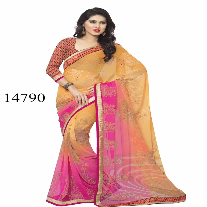 Viva N Diva Orange & Pink Colored Chiffon
