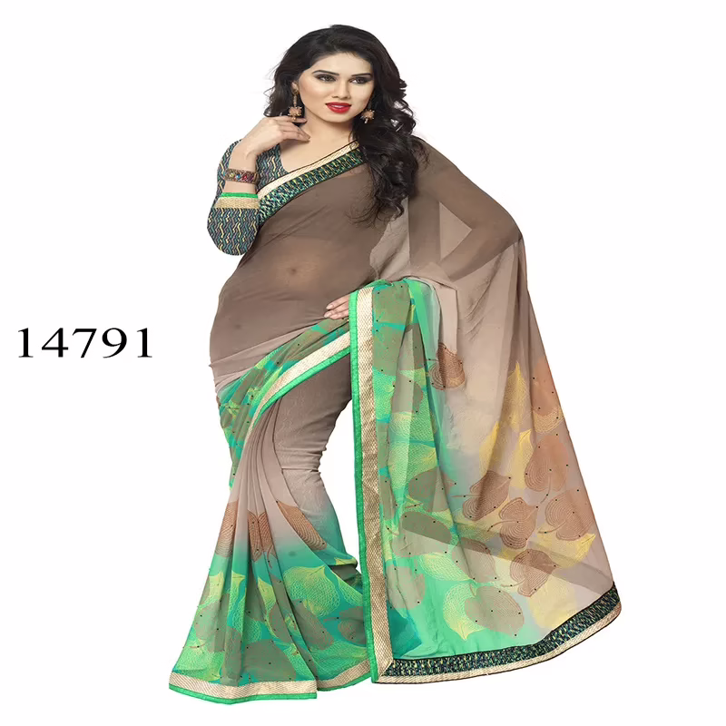 Viva N Diva Brown & Green Colored Chiffon