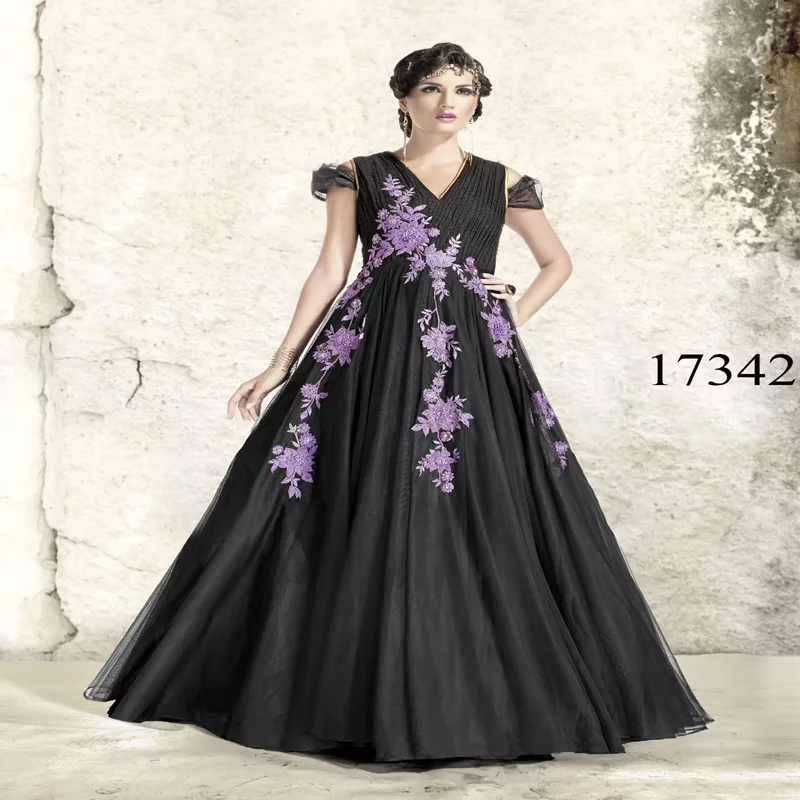 Viva N Diva Black Colored Dobby Net Gown.