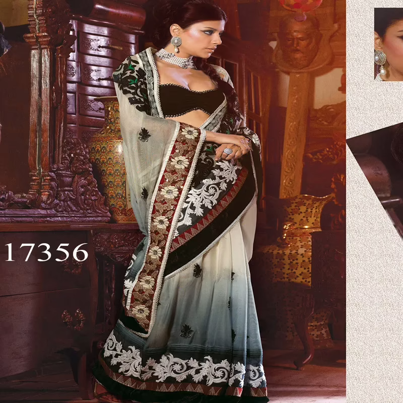 Viva N Diva Off White & Grey Colored Net Saree