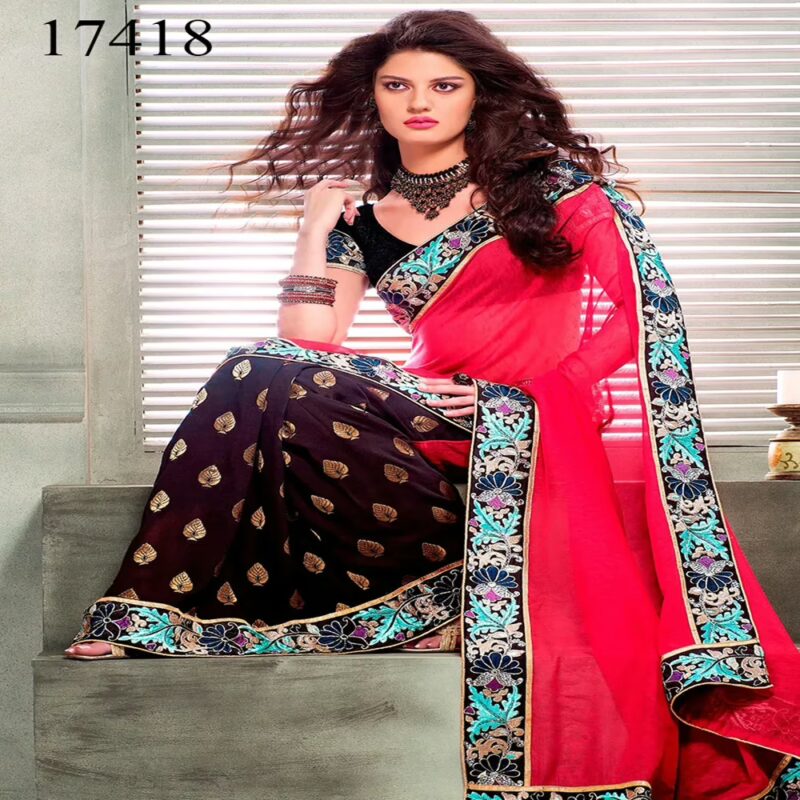 Viva N Diva Pink & Blue Colored Pure Bemberg Georgette Saree