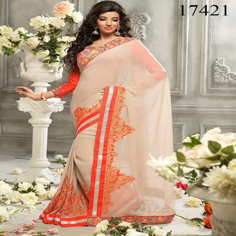 Viva N Diva Beige Colored Georgette Saree